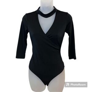 Material Girl Black Long Sleeve Cutout Bodysuit Size XS